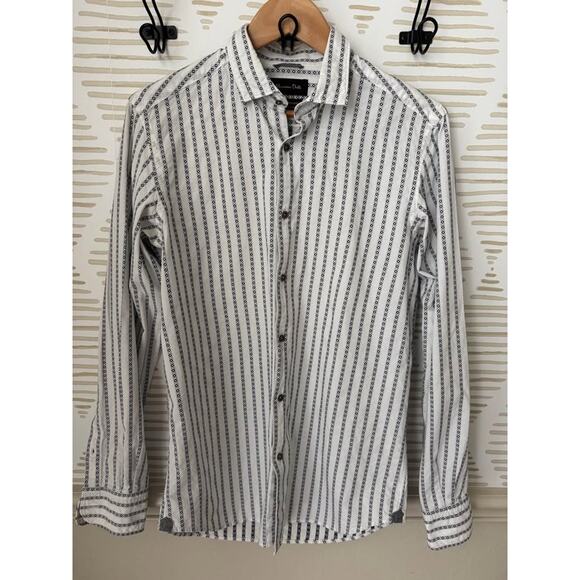 Massimo Dutton Men’s Medium Cotton Blue Patterned Button Up Business Shirt - Picture 2 of 6